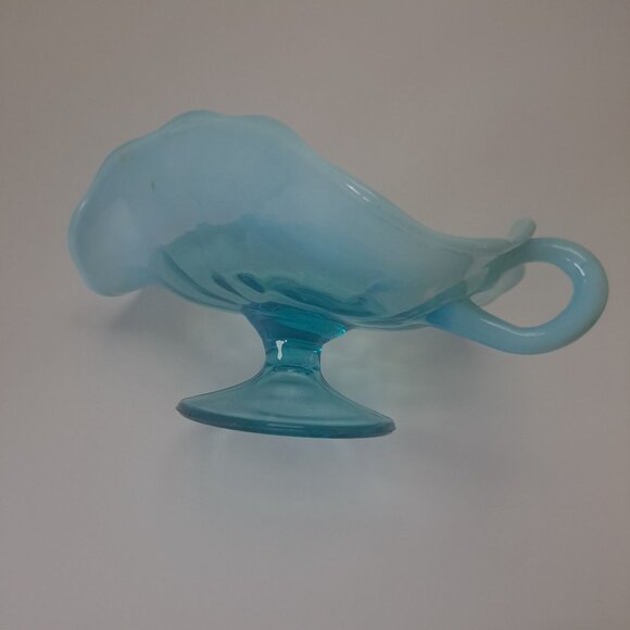 Dugan Blue Opalescent Glass Compote Dish Handle Nappy - Picture 11 of 16